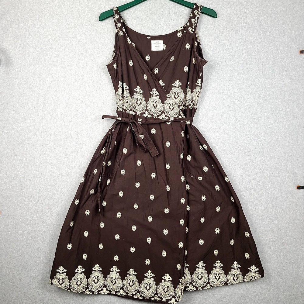 Label Graded Goods Women's Wrap Dress Brown White Printed US 12 EUR 42 Boho